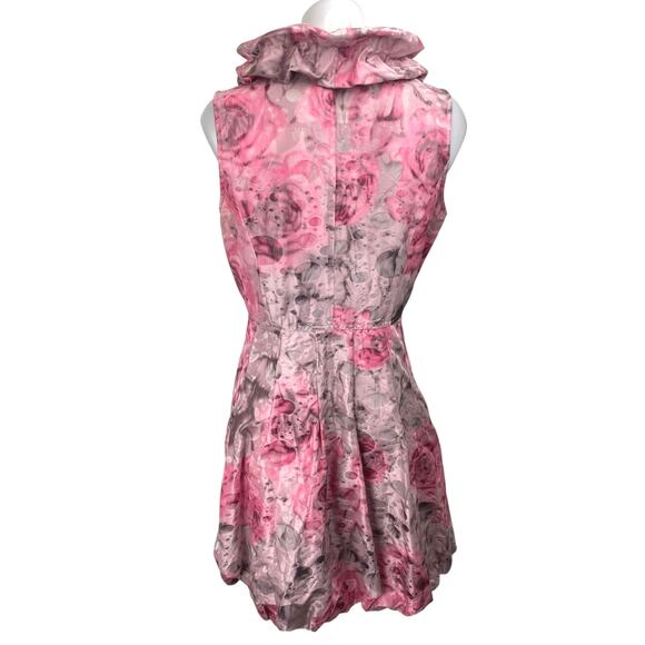 Samuel Dong Pink Gray Floral Ruffle Sleeveless Button Down A-line Shirt Dress M - Picture 2 of 5